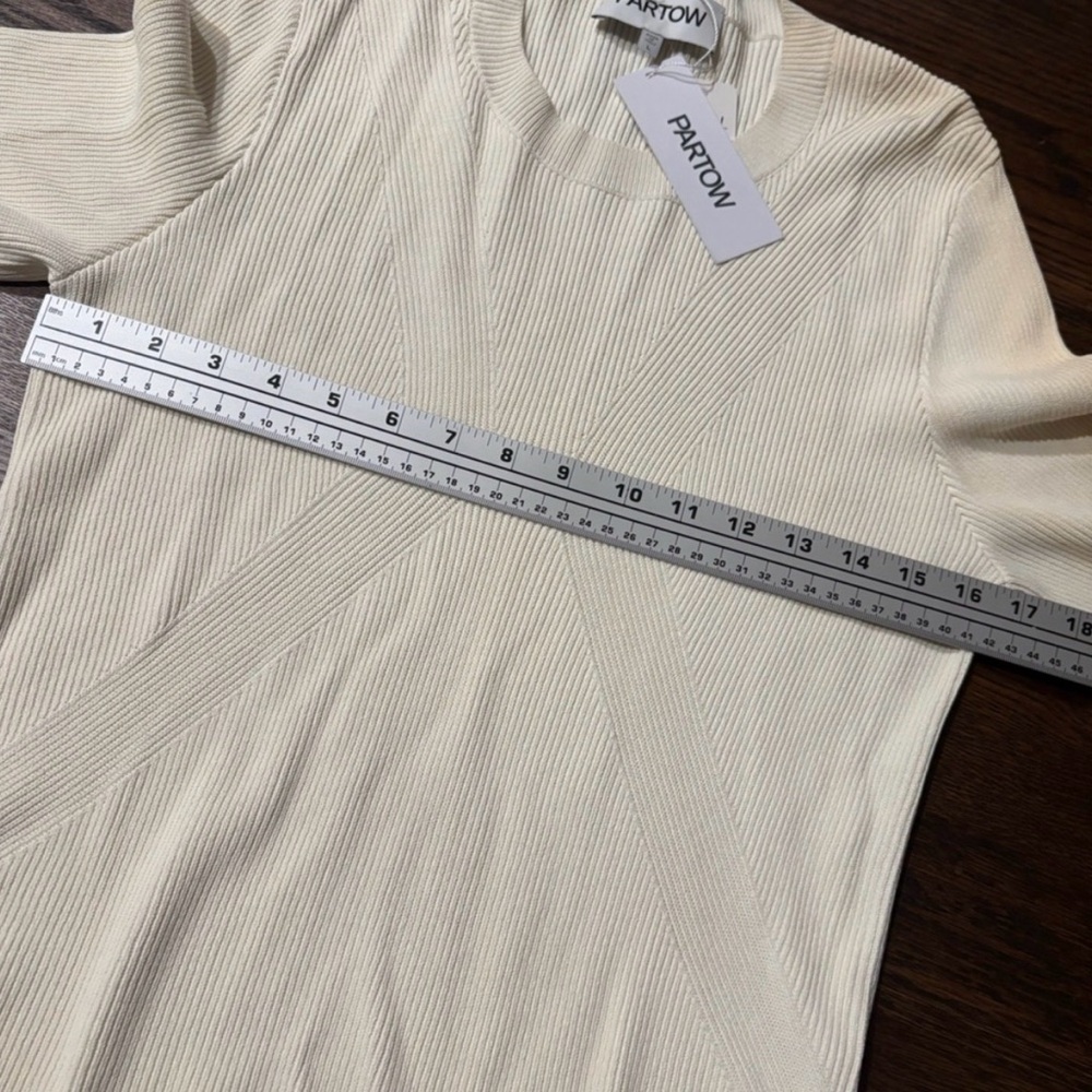 NWT Partow Krista Crew Sweater Cream White Long Sleeve Rib Top Italian Designer - Picture 6 of 7